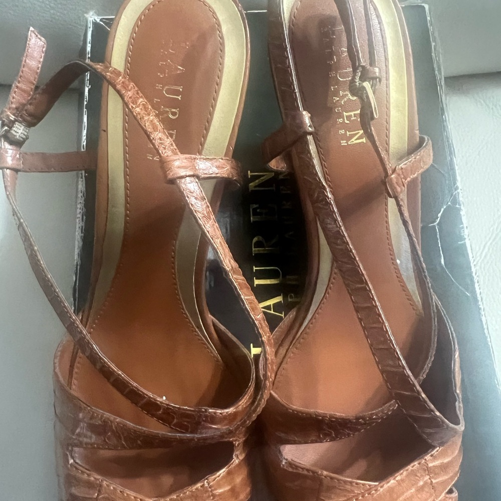 Nice Brown/Tan Snakeskin Strappy Wedge Slingback Shoes Sz.10